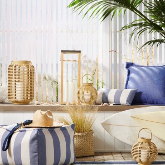 SOLD OUT 18" Rattan Flameless Candle Outdoor Lantern Beige Light Lamp Threshold - Picture 3 of 6